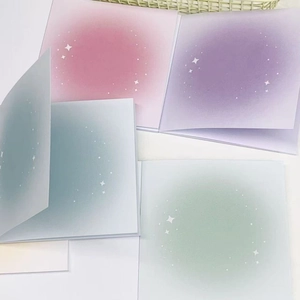 Gradient star-patterned sticky notes in soft pastel macaron colors, set of four square pads