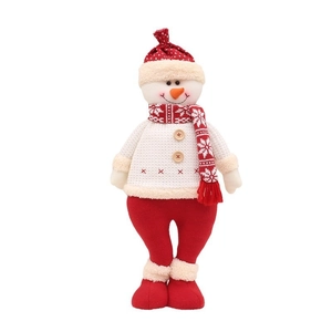 Festive knitted snowman plush toy in red and white Christmas sweater and hat decoration