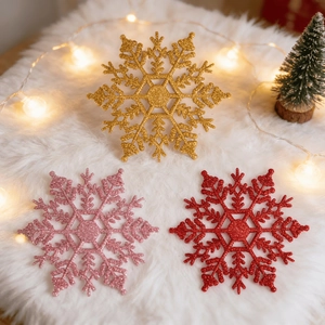 Décorations de flocon de neige à paillettes en or, rose et rouge pour sapin de Noël