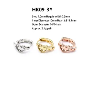 Detailed size chart showing 18K gold plated heart earrings with zircon inlay dimensions
