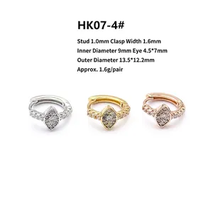 Detailed size chart for cubic zirconia eye charm hoop earrings in gold and silver