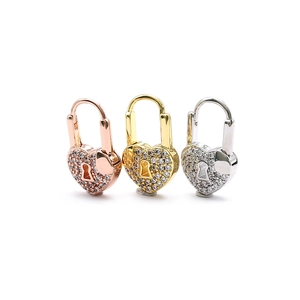 Elegant 18K gold plated heart lock earrings with micro-pave crystals in three finishes