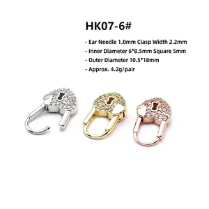 Detailed specs of 18K gold plated heart lock earrings with micro-paved cubic zirconia