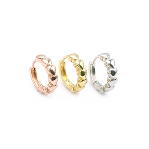 Three-color heart-shaped 18K gold plated hoop earrings with micro-set zircon accents