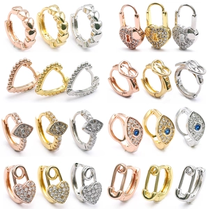 Copper Huggie Hoop Earrings With 18K Gold Plated Zircon Heart Lock And Evil Eye Pendant Elegant Jewelry For Women