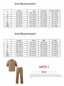 Detailed size chart for men's casual shortsleeved shirt and pants set from S to 3XL
