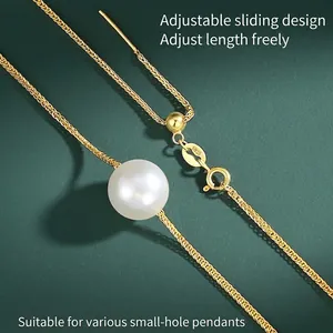 S925 sterling silver gold-plated Chopin chain necklace with adjustable pearl slider