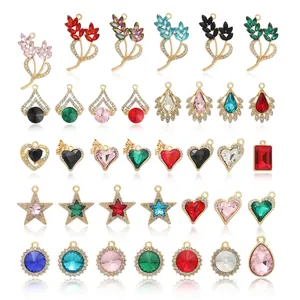 Alloy Rhinestone Charms Heart Star Water Drop Pendants For DIY Earring Necklace Keychain Jewelry Making Accessories Elegant