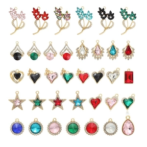 DIY colorful crystal pendants in heart and star shapes with gold alloy frames
