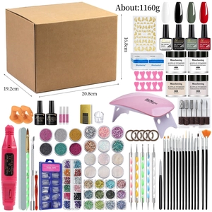 Fournitures Art Des Ongles Avec Lampe LED UV Ponceuse Électrique Vernis Gel Poudre Acrylique Paillettes Pinceaux Manucure