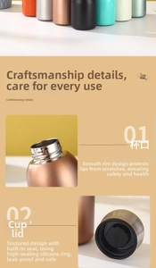 Detail view of smooth polished rim and silicone sealing ring of stainless steel flask