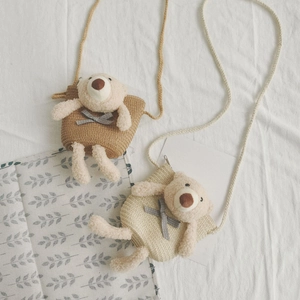 Détails de sacs bandoulière en paille pour enfants avec ours en peluche et bandoulière coton