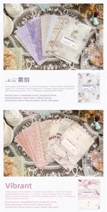 Detail of colorful vintage DIY scrapbooking paper including tulle and jacquard textures