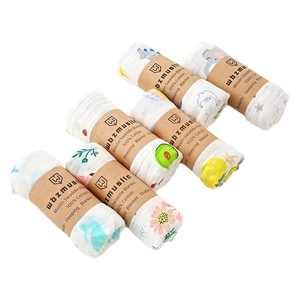 Set of 6 double-layer cotton muslin baby swaddle blankets with various cute animal prints