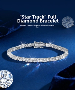 Detail of S925 sterling silver stamp on shimmering moissanite tennis bracelet