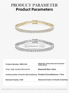 Detail specifications of S925 silver moissanite tennis bracelets in gold and silver finish