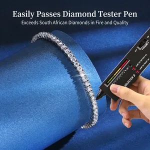 Moissanite tennis bracelet in S925 sterling silver passing diamond tester tool check