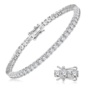 Classic S925 sterling silver moissanite tennis bracelet featuring a secure double-lock clasp