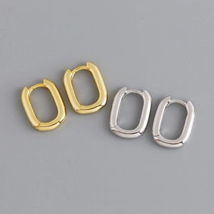 Orecchini a cerchio ovali in argento sterling S925 in finiture oro e argento lucido
