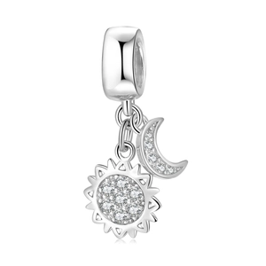 Sun And Moon Dangle Charm 925 Sterling Silver Pave Cubic Zirconia DIY Bracelet Jewelry Accessory For Women
