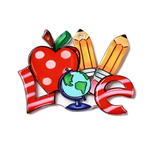Acrylic school theme LOVE pendant with pencil book and apple for DIY keychain accessories