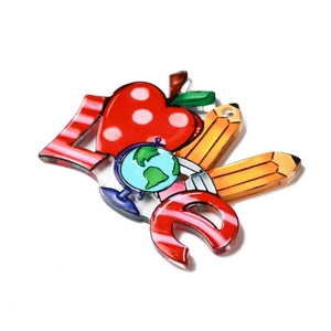 Acrylic LOVE teacher pendant with apple globe and pencil for school DIY crafts