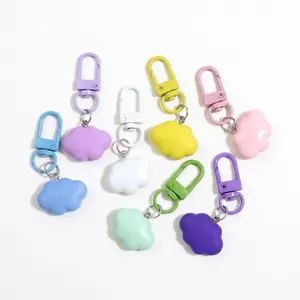 Set of 8 colorful resin cloud keychains in macaron pastel tones with alloy D-rings