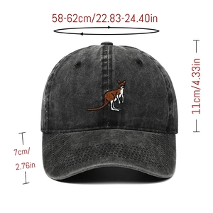 Washed dark gray baseball cap with kangaroo embroidery and vintage distressed cotton style