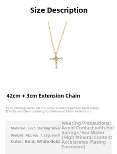 Detailed specs of the S925 sterling silver cross necklace with measurements and weight