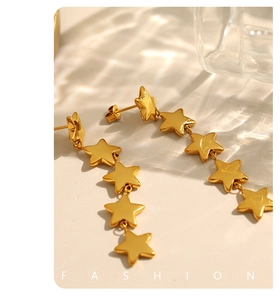 Détail des boucles d'oreilles en acier inoxydable plaqué or 18 carats avec étoiles