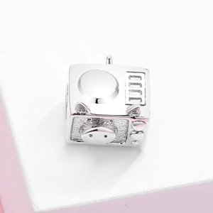 S925 silver retro TV charm with cute pig pattern for DIY bracelets and necklaces