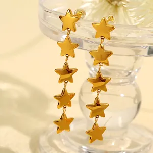 Boucles d'oreilles vintage françaises en acier inoxydable doré 18k avec étoiles