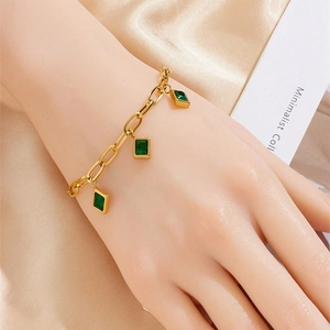 Fashion Copper Paperclip Chain Bracelet Featuring Colorful Square Rhinestone Pendants Representing Twelve Birthstones For Women