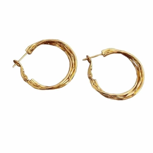 Stylish golden multi-layer twisted hoop earrings with elegant textured spiral design