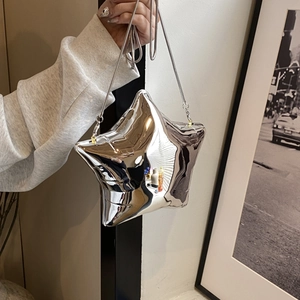 Acrylic Star Shaped Evening Bag For Women Shiny Mirror Finish Crossbody Clutch Bag With Gold Metal Chain Strap Party Handbag