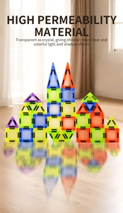Macro shot of colorful translucent magnetic tiles in a castle shape with crystal textures