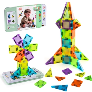 Magnetic Building Tiles Toys For Kids Transparent Colorful DIY STEM Construction Geometric Shapes ABS Plastic