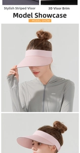 Detail of pink ice silk sun hat showing textured fabric and wide brim on model