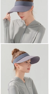 Detail of light gray ice silk sun hat with wavy texture and wide brim for UV protection