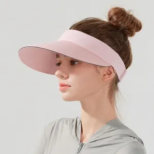 Pink ice silk sun visor hat with wide brim for UV protection and outdoor sports wear