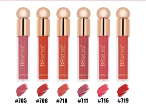 Waterproof matte liquid lipstick set with six diverse shades and texture swatches