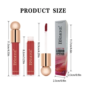 Detailed size specifications of the matte liquid lipstick with rose gold spherical cap