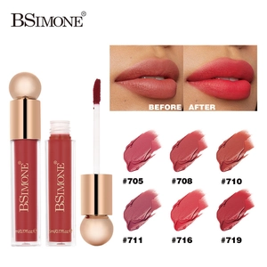 Waterproof matte liquid lipstick set featuring multi-color swatches and glossy finish bottle