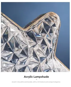 Detailed macro view of star-shaped acrylic lampshade with geometric crystal facets