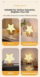 Star-shaped night light with crystal texture showing bedroom and living room ambiance