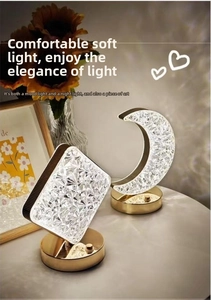 Detailed view of crystal star and moon night lamps with warm LED glow and golden bases
