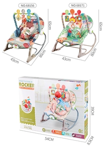Detailed size specifications for infant-to-toddler rocker and retail packaging box