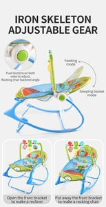 Detail of adjustable baby rocker modes with music and vibration functions shown