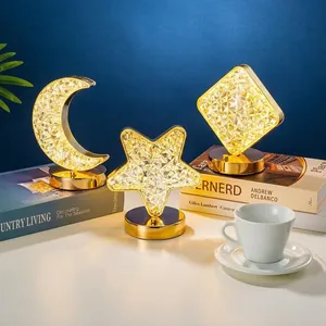 Crystal Table Lamp Acrylic Night Light Touch Dimming Star Moon Heart Shape USB Charging Bedroom Luxury Atmosphere Gift