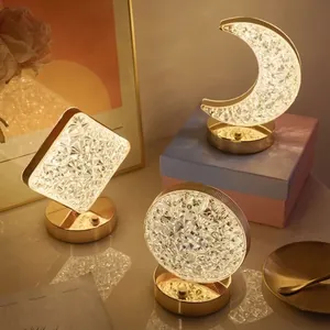 Crystal star moon night lamps with gold base and three-color LED charging light